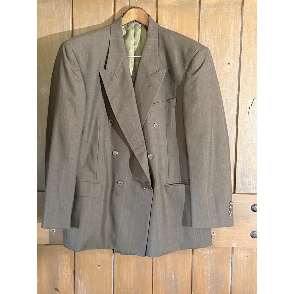Kilburne and Finch Mens Double Breasted Pinstripe Suit Brown Peak Lapel‎ Vintage